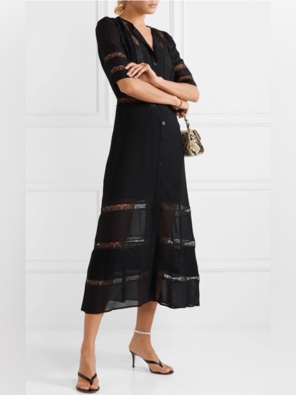 Reformation Surrey Black Lace Georgette Midi Dress Size 8 NWT (RUNS SMALL) - Picture 5 of 15